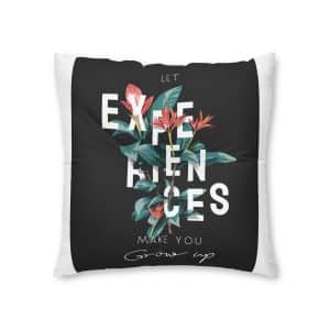 Experience Slogan Tropical Flowers Vector Illustration Black Background Tufted Floor Pillow Square