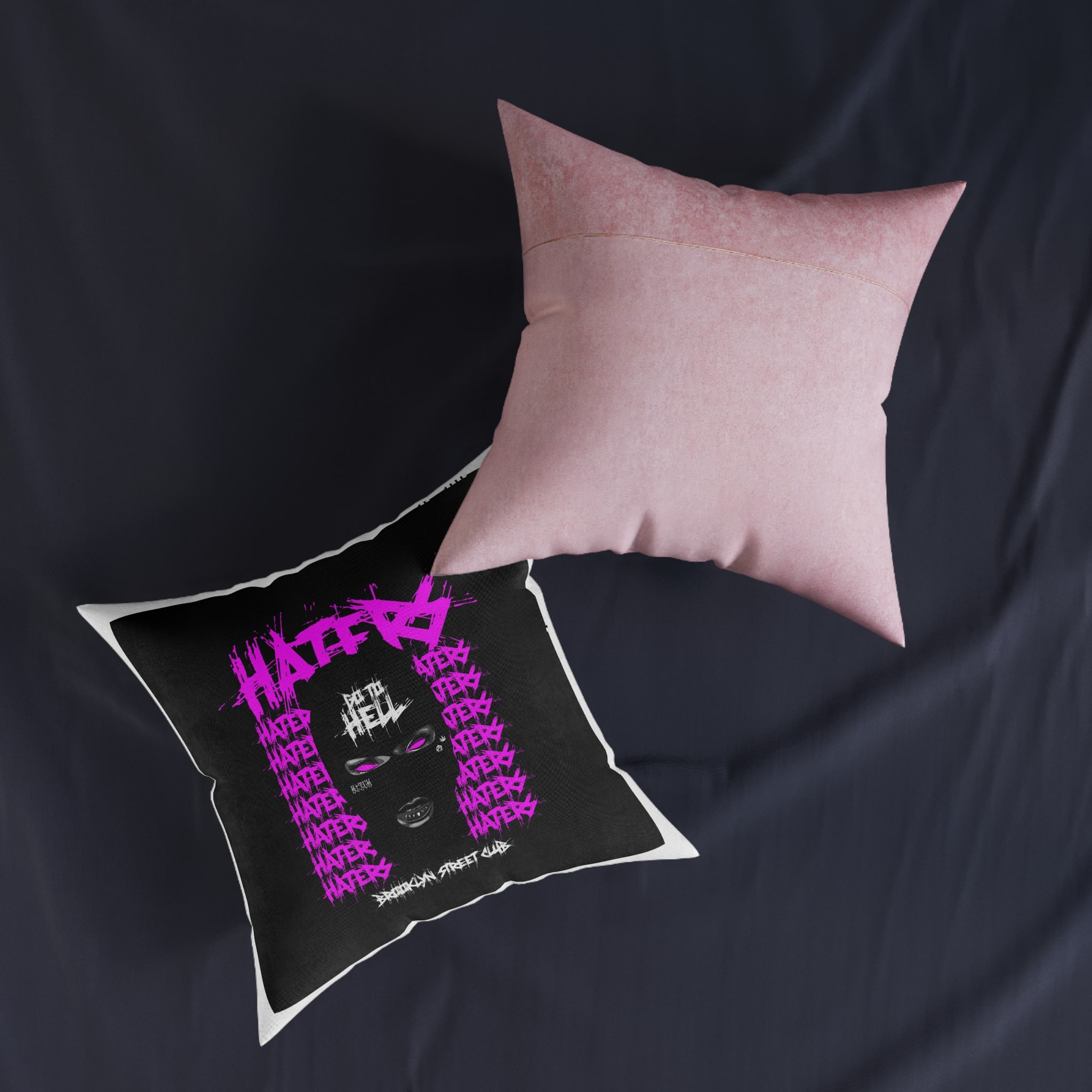 Haters Brooklyn Abstract Street Vintage Fashion Square Pillow Pink Back - Image 11