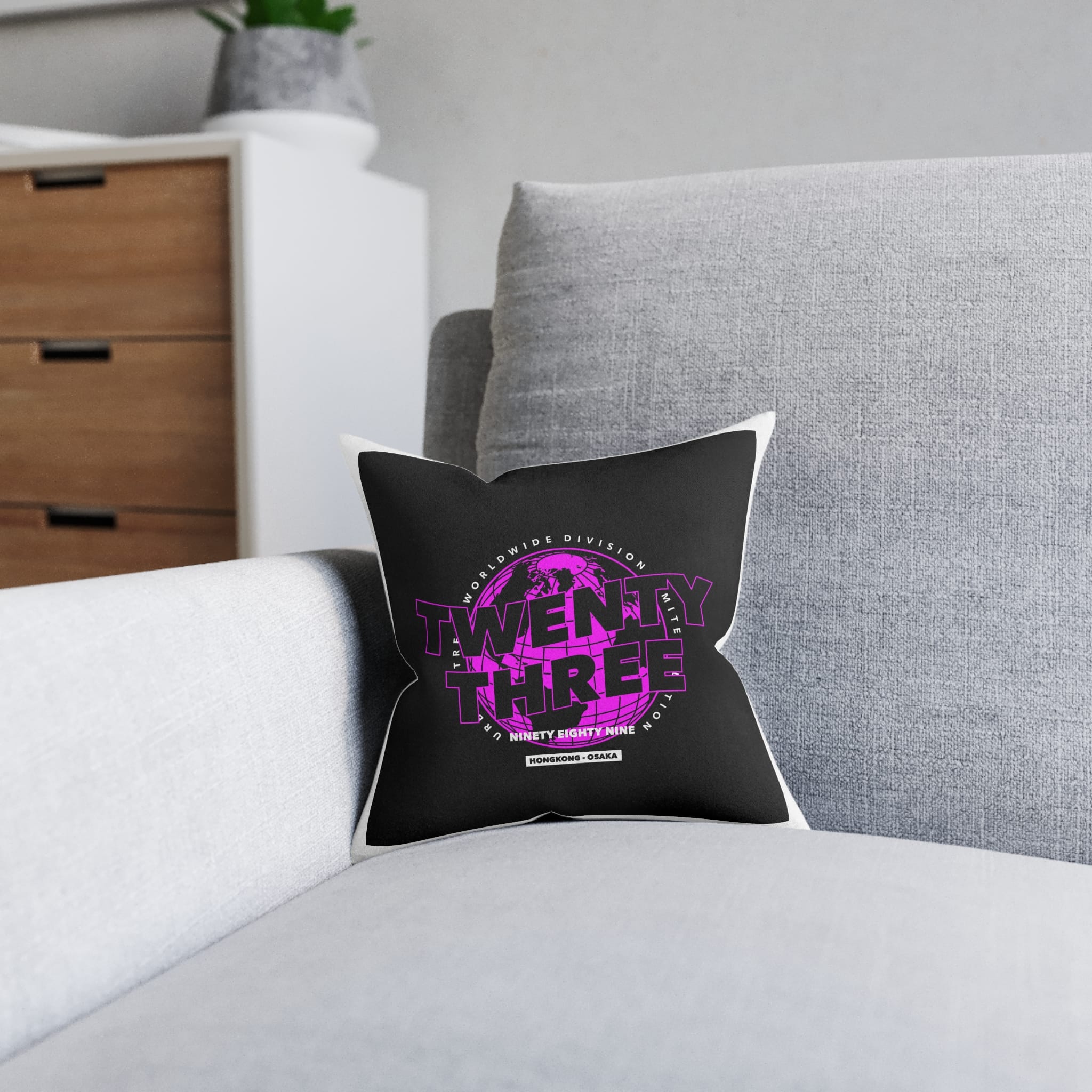 Twenty Three Hongkong Osaka Street Vintage Square Pillow Pink Back - Image 4