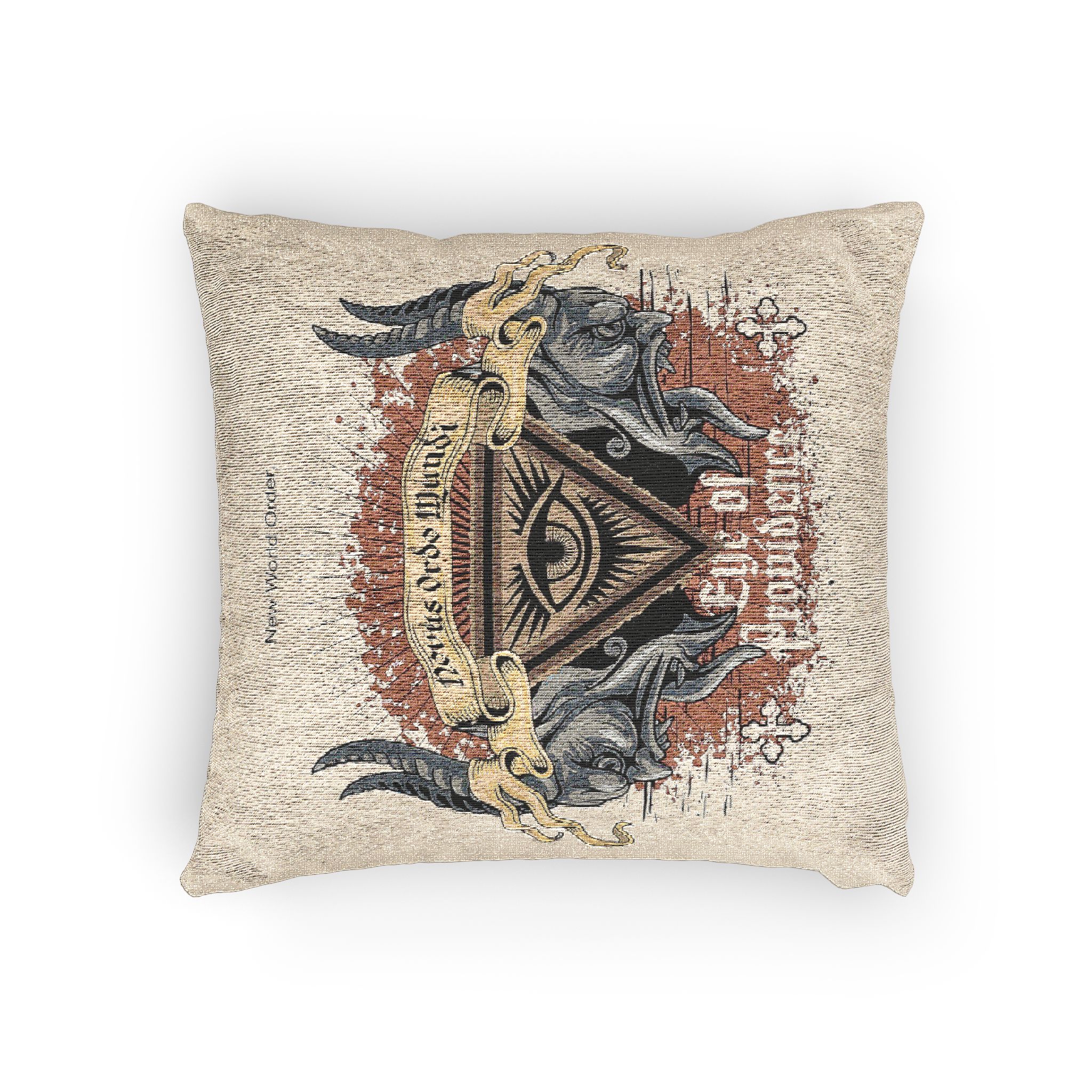 Skull Masonic Sign With Eye Grunge Vintage Design T Shirts (1) Woven Pillow - Image 4