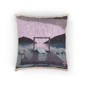 Dreamlike Surrealistic Landscape Purplish Tones Woven Pillow