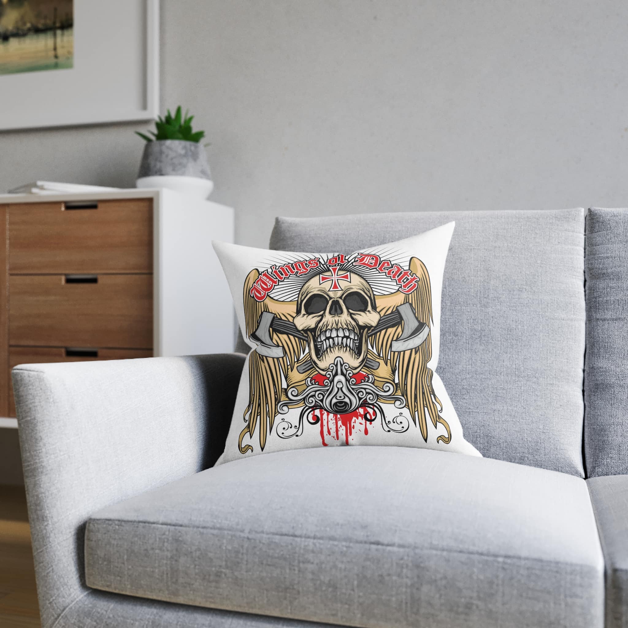 Gothic Sign With Skull Grunge Vintage Design T Shirts (30) Square Pillow Pink Back - Image 8
