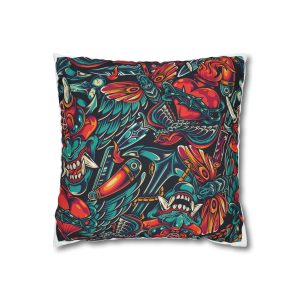 Vintage Tattoos Colorful Seamless Pattern Square Poly Canvas Pillowcase