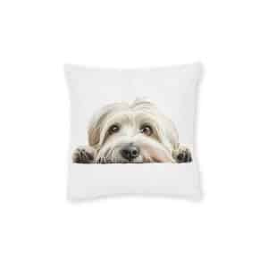 White Dog 2 Square Pillow Pink Back