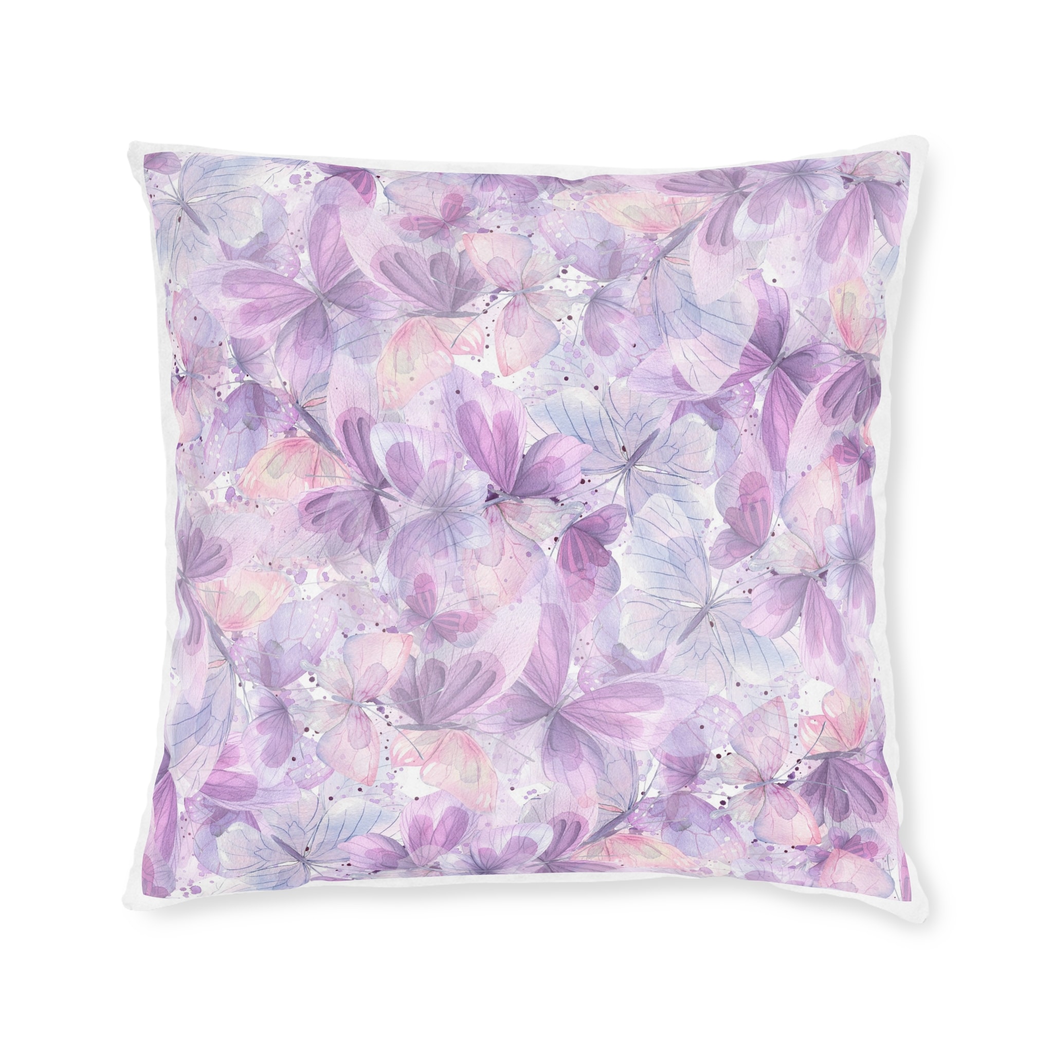 Lilac Pink Blue Butterflies Watercolor Illustration Seamless Pattern White Background From Cats Butterflies Collection Fabric Textile Wallpaper Packaging Wrapping Paper Decoration Square Pillow Pink... - Image 9