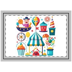 Colorful Cartoon Illustration Various Carnival Circus Elements Including Clown Ferris Wheel Tent Bal Throw Pillow