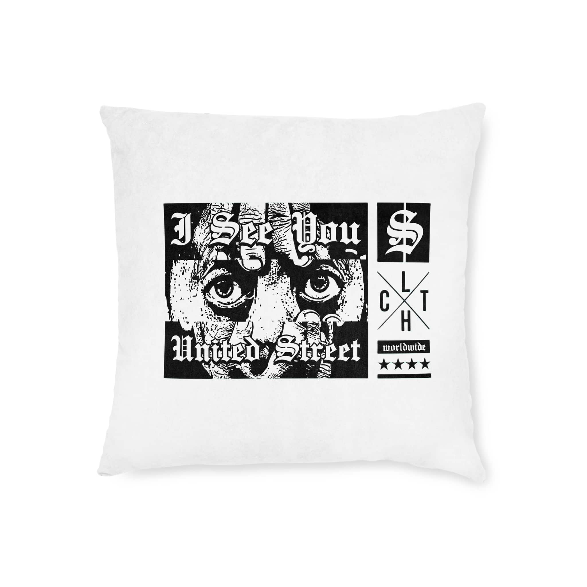 I See You Street Style Vintage Fashion Square Pillow Pink Back - Image 5