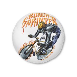 Cornering Skull Cyclist With Text Illustration Tufted Floor Pillow Round