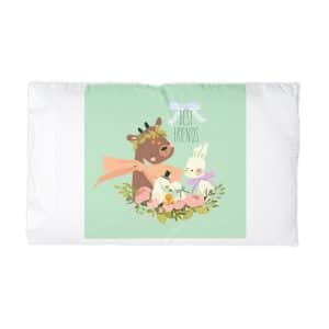 Cartoon Illustration With Cute Deer Rabbit Birds Microfiber Pillowcase