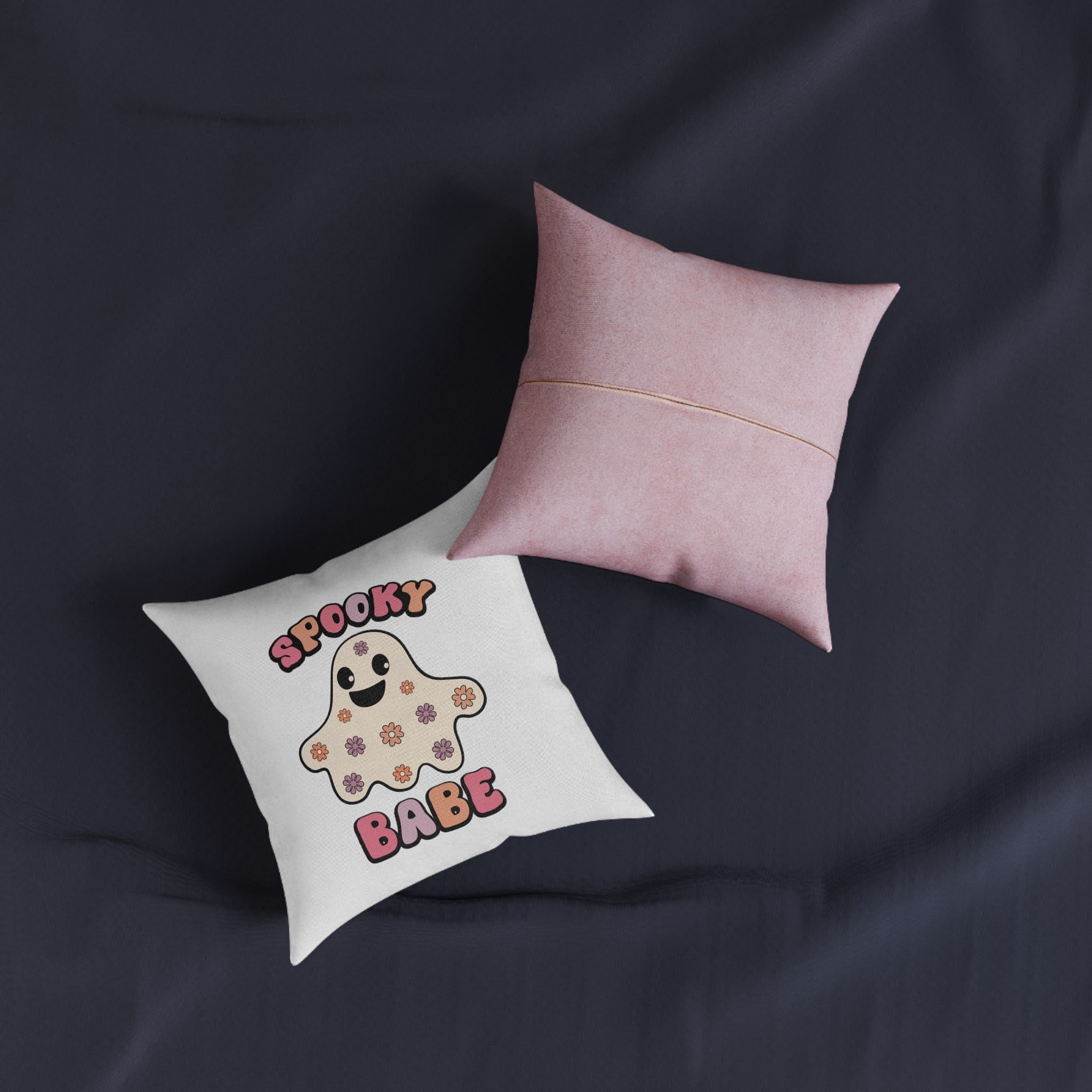 Spooky Babe Square Pillow Pink Back - Image 3