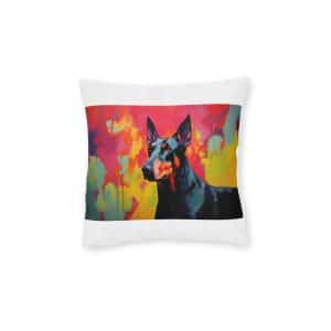 Colorful Abstract Doberman Painting Square Pillow Pink Back
