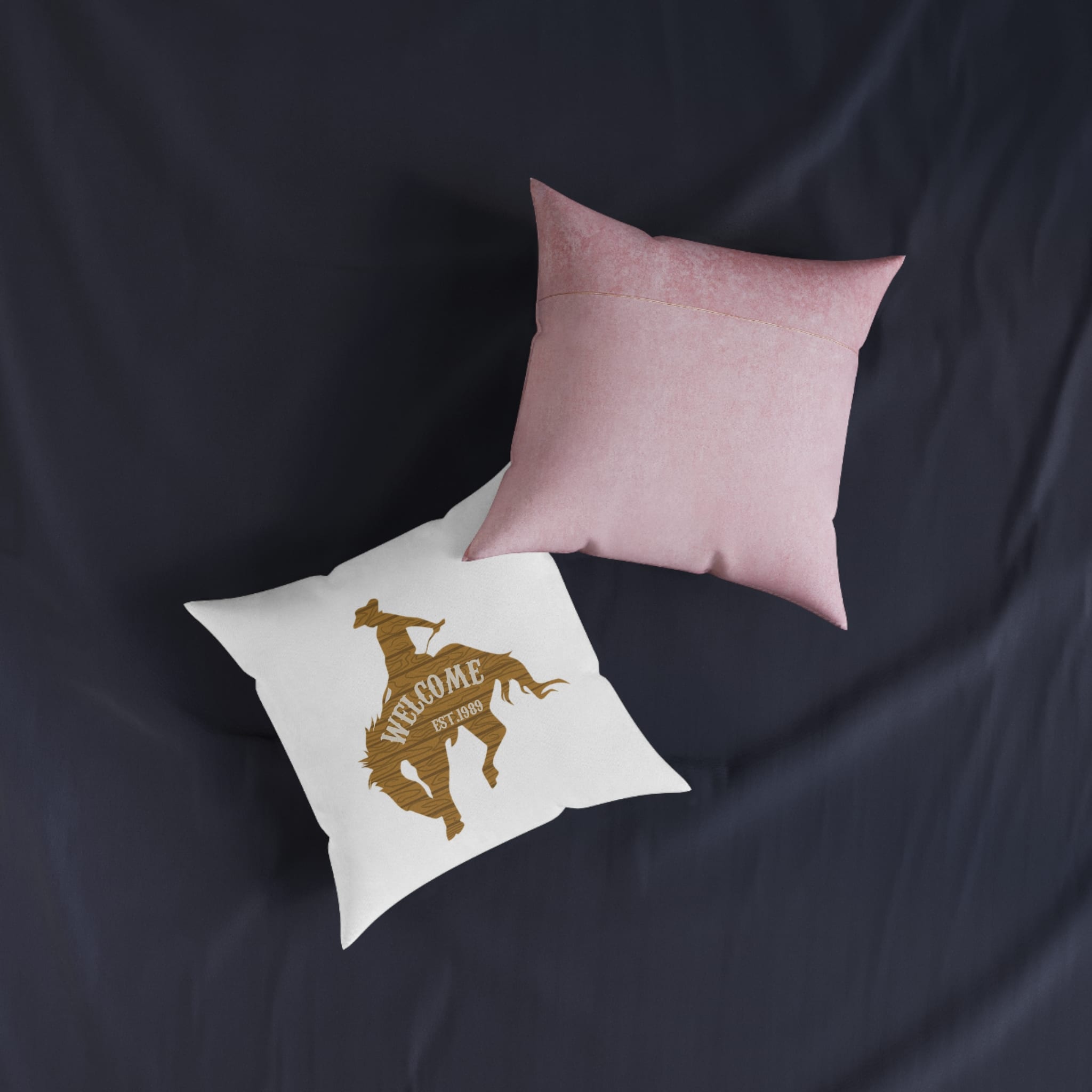 Welcome Cowboy Square Pillow Pink Back - Image 7