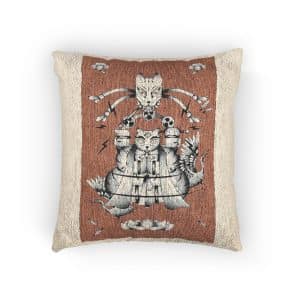 Bakeneko With Raijin Drums Japanese Monster Cat Element Redbackground Vector Woven Pillow