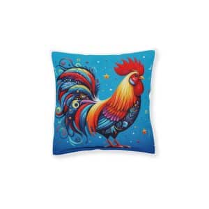 Colorful Carton Rooster Square Pillow Pink Back
