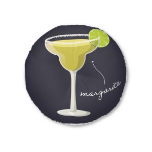 Vector Illustration Margarita Cocktail Isolated Black Background Tufted Floor Pillow Round