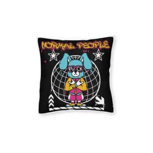 Graffiti Rabbit Street Wear Illustration With Slogan Normal People Square Pillow Pink Back