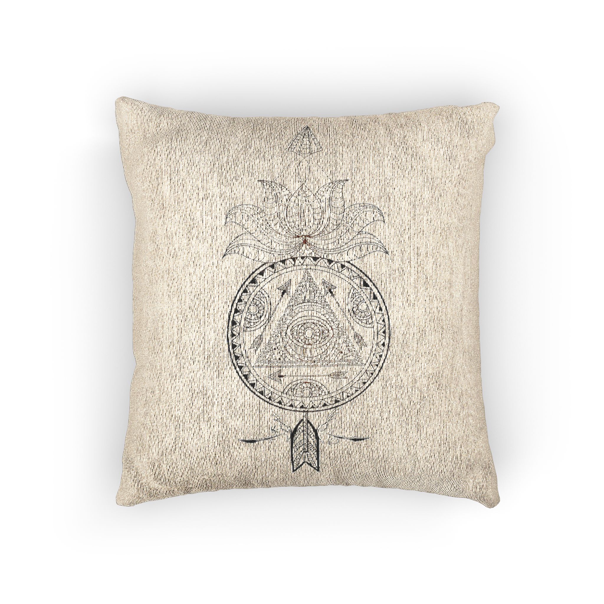 Ornamental Floral Dream Catcher With Lotus Flower Arrow Creative Hand Drawn Ethnic Decorative Elemen Woven Pillow - Image 3