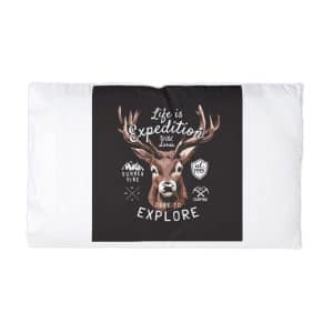 Expedition Slogan With Moose Head Badges Black Background Microfiber Pillowcase