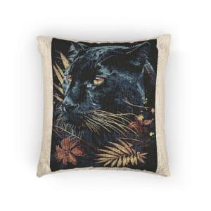 Black Panther Head With Tropical Flowers Leaves Vector Illustration Woven Pillow
