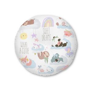 Cute Cartoon Set With Cute Animals Sleeping Clouds Tufted Floor Pillow Round