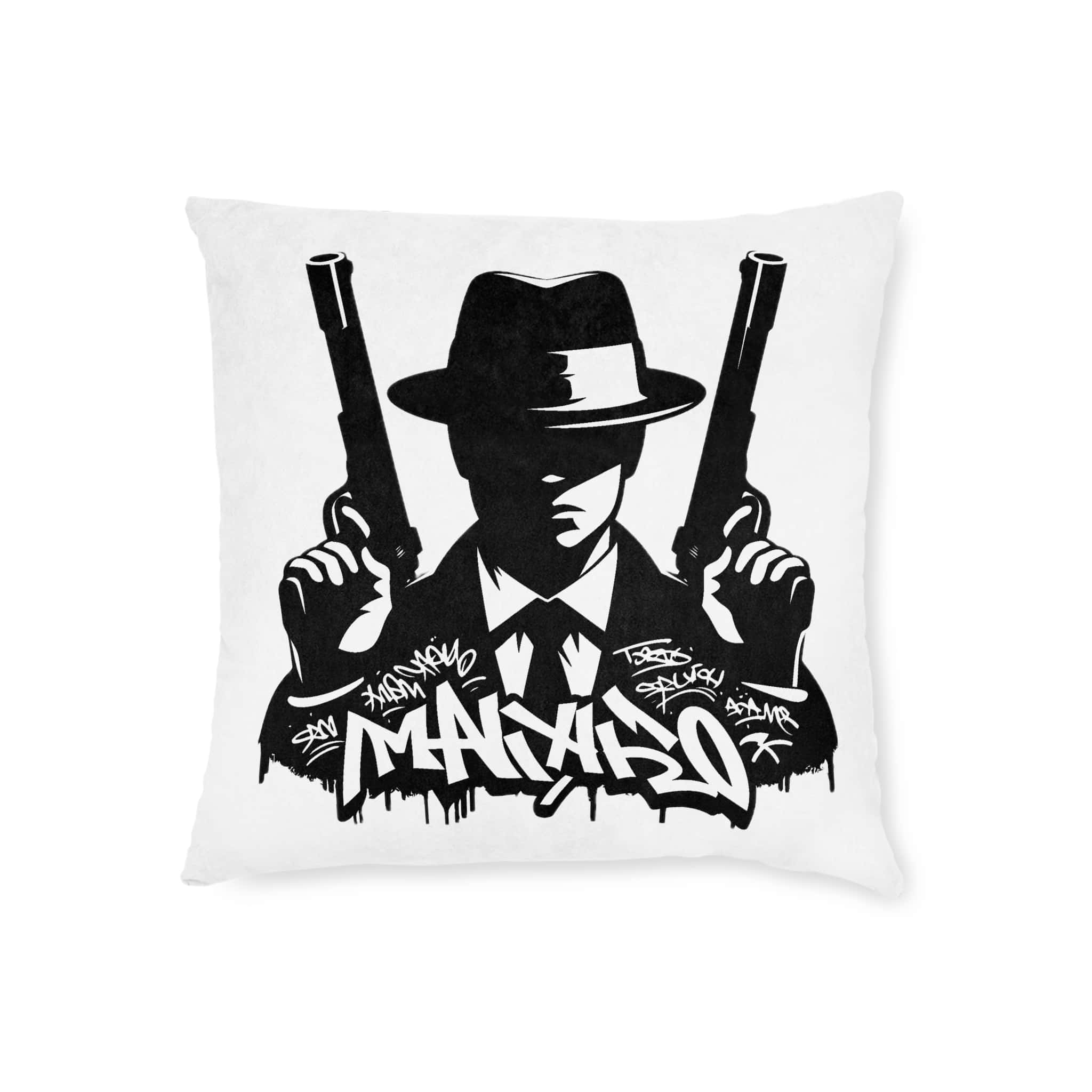 Mafia Gangster Silhouette People Graffiti Tag Hip Hop Street Art Typography Illustration Square Pillow Pink Back - Image 5