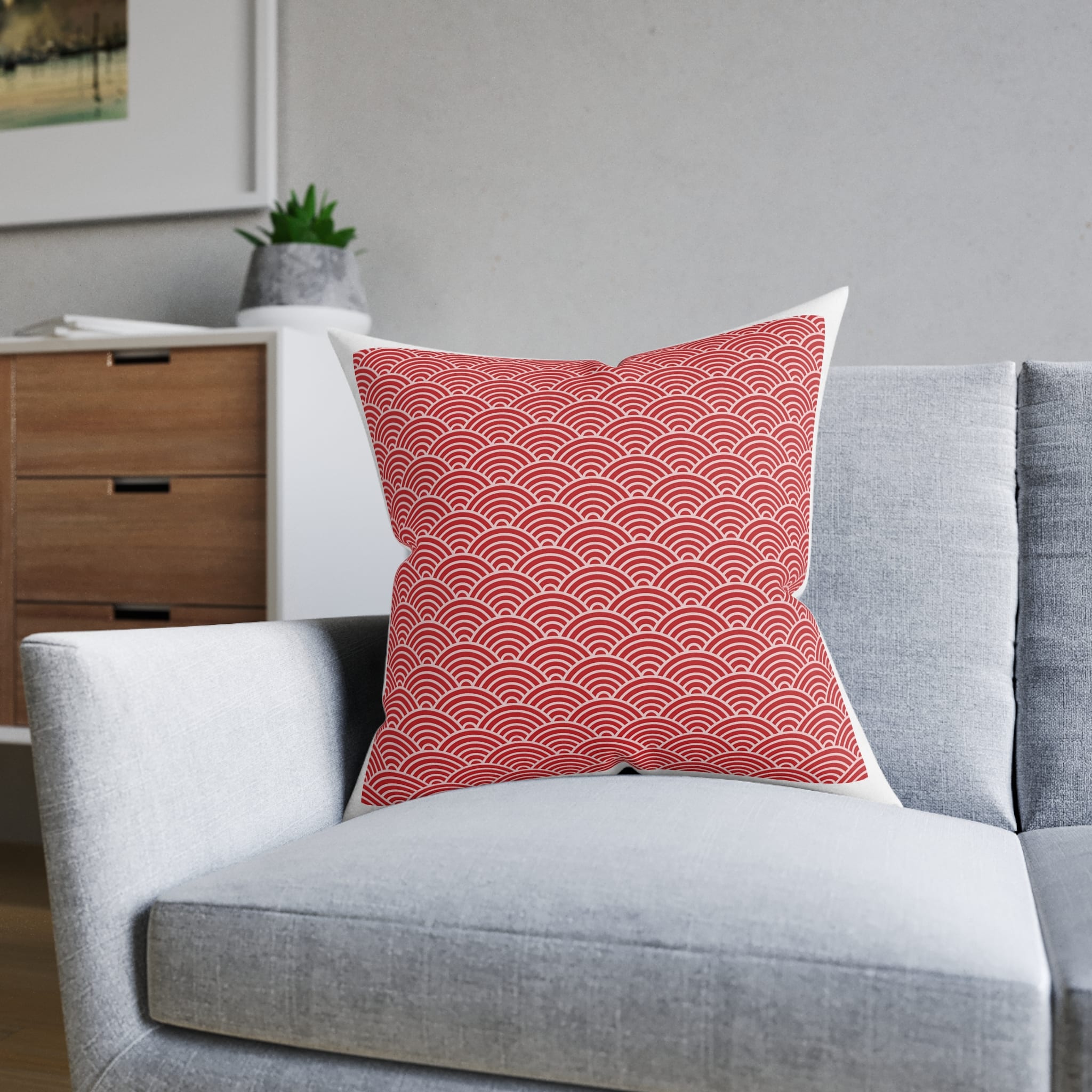 Japanese Wave Seamless Pattern Background Square Pillow Pink Back - Image 12