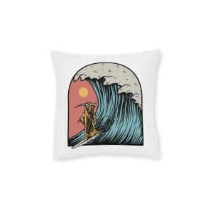 Grim Reaper Surfing Summer Graphic Illustration Square Pillow Pink Back