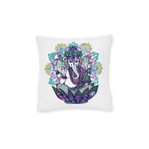 God Ganesha With Ornate Colored Mandala Square Pillow Pink Back