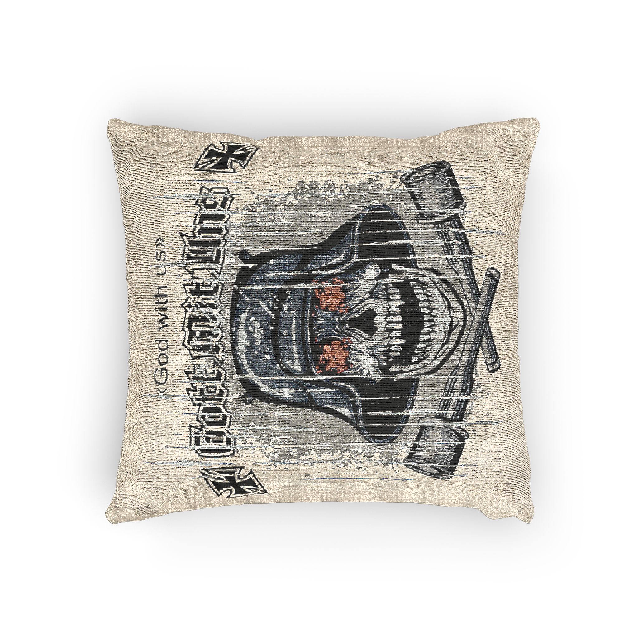 Skull German Military Helmet Grenades Grunge Vintage Design T Shirts Woven Pillow - Image 4