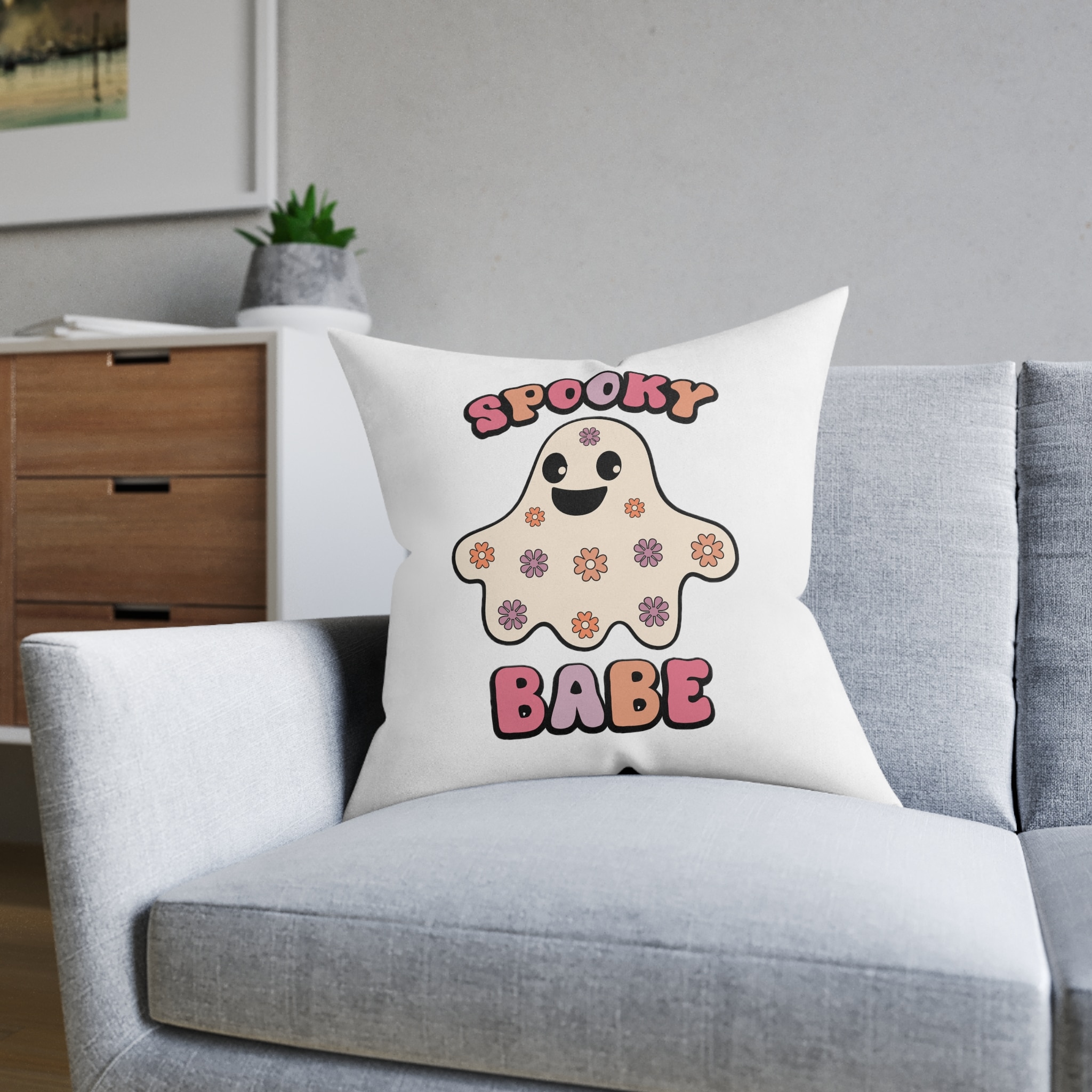Spooky Babe Square Pillow Pink Back - Image 12