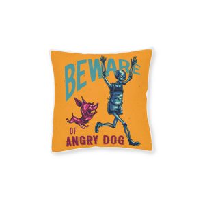 Be Ware of Angry Dog Square Pillow Pink Back