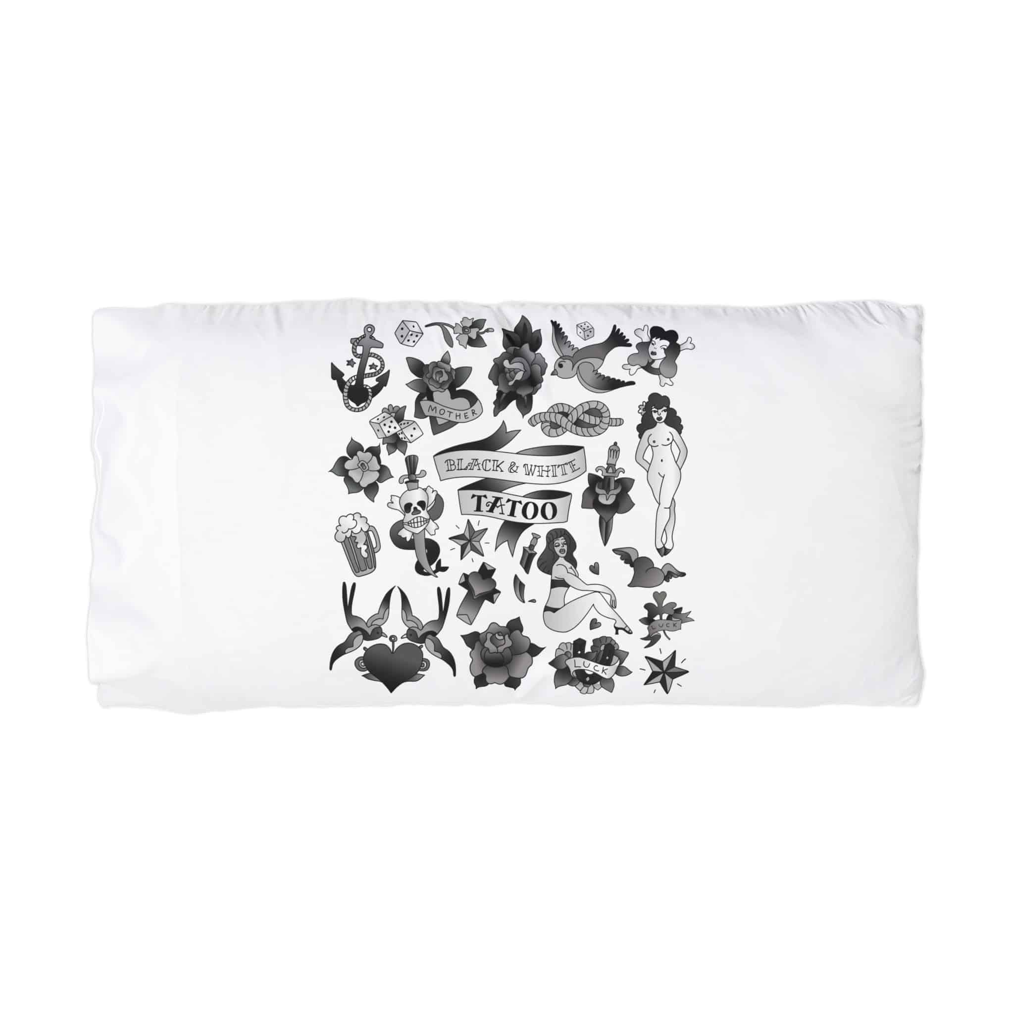 Old School Monochrome Tattoo Microfiber Pillowcase - Image 3