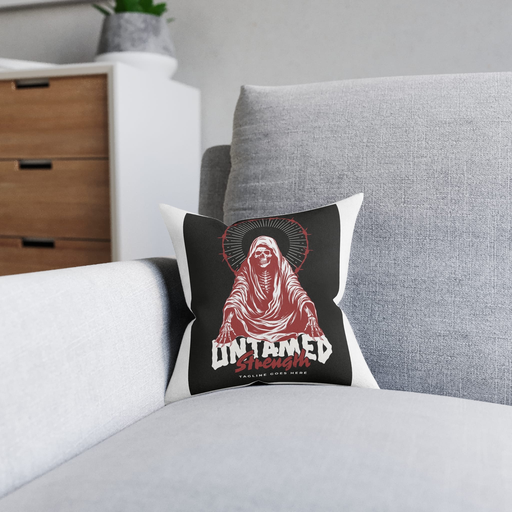 Untamed Strength the Angel of Death Is Sitting Poster Square Pillow Pink Back - Image 4