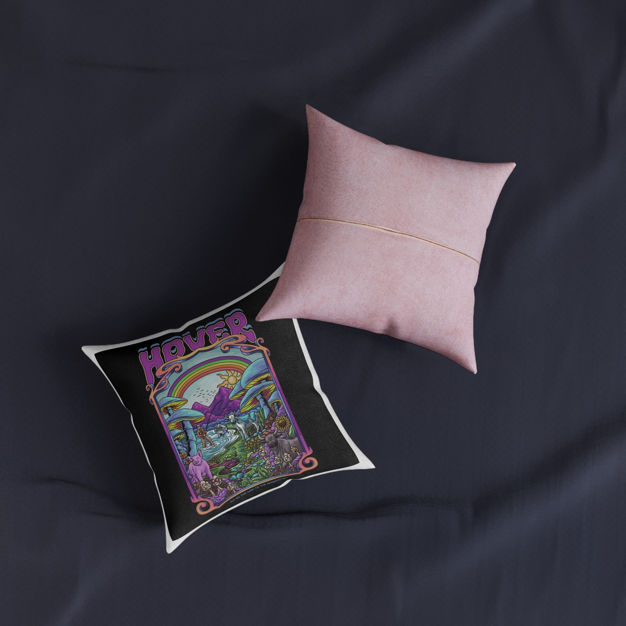 Magic Psychedelic With Text Illustration Square Pillow Pink Back - Image 3