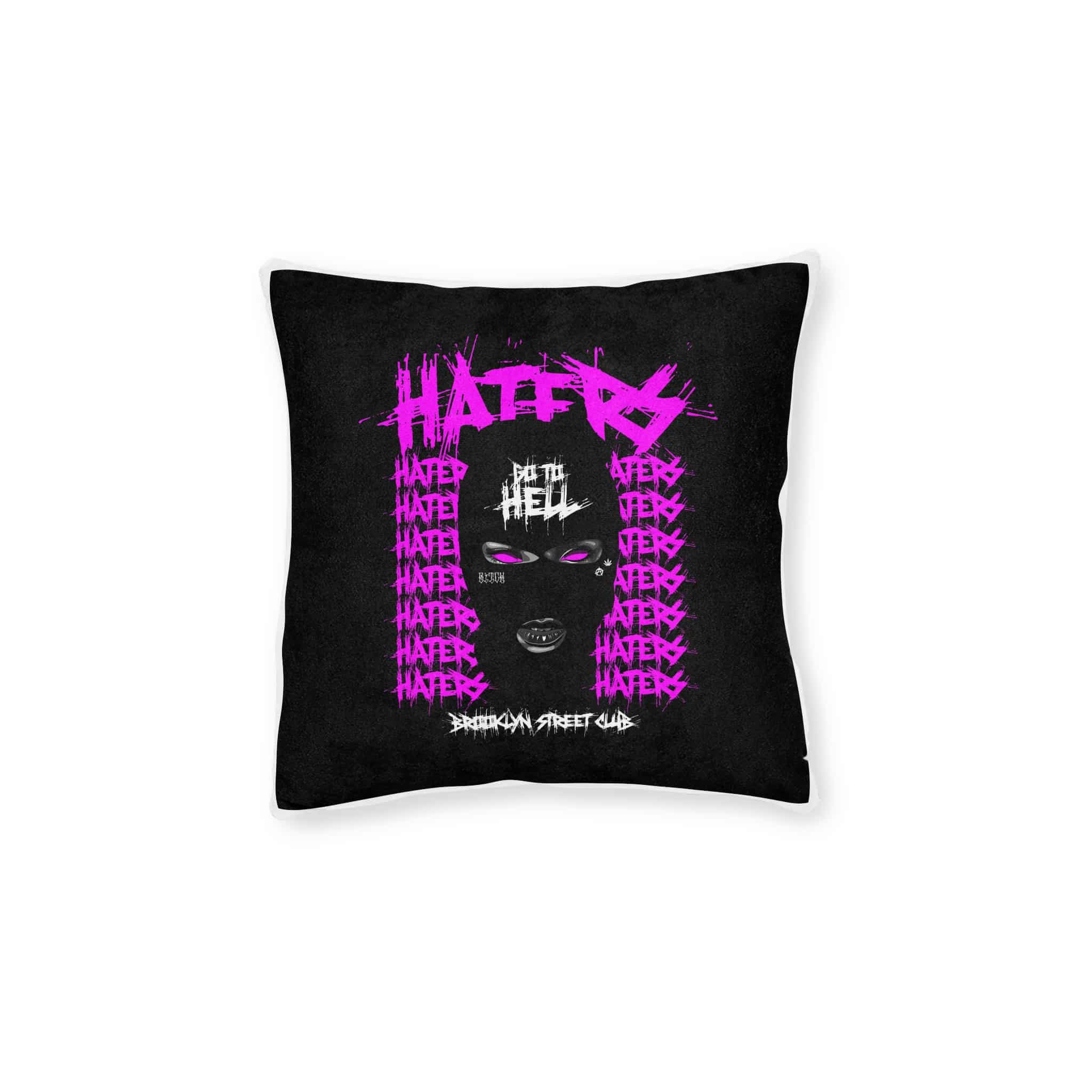 Haters Brooklyn Abstract Street Vintage Fashion Square Pillow Pink Back