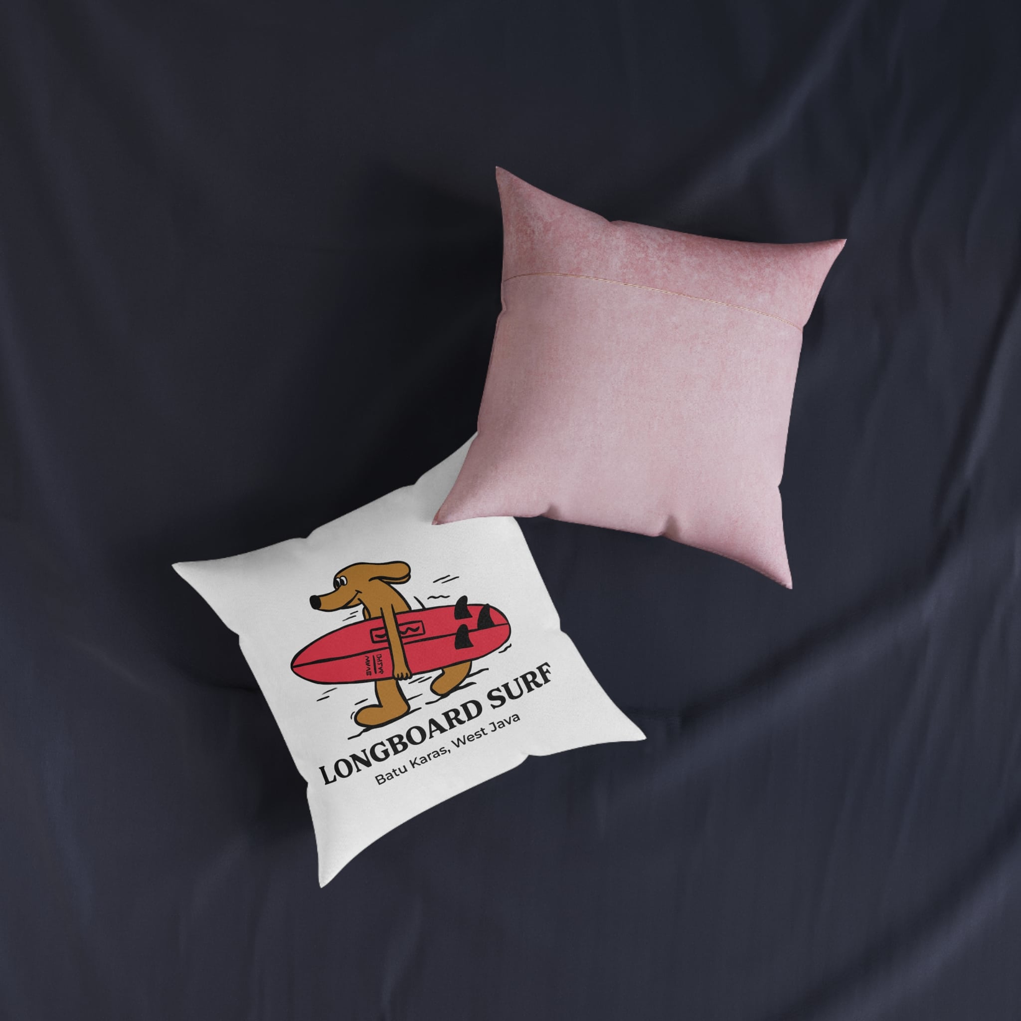 Longboard Surf Square Pillow Pink Back - Image 7
