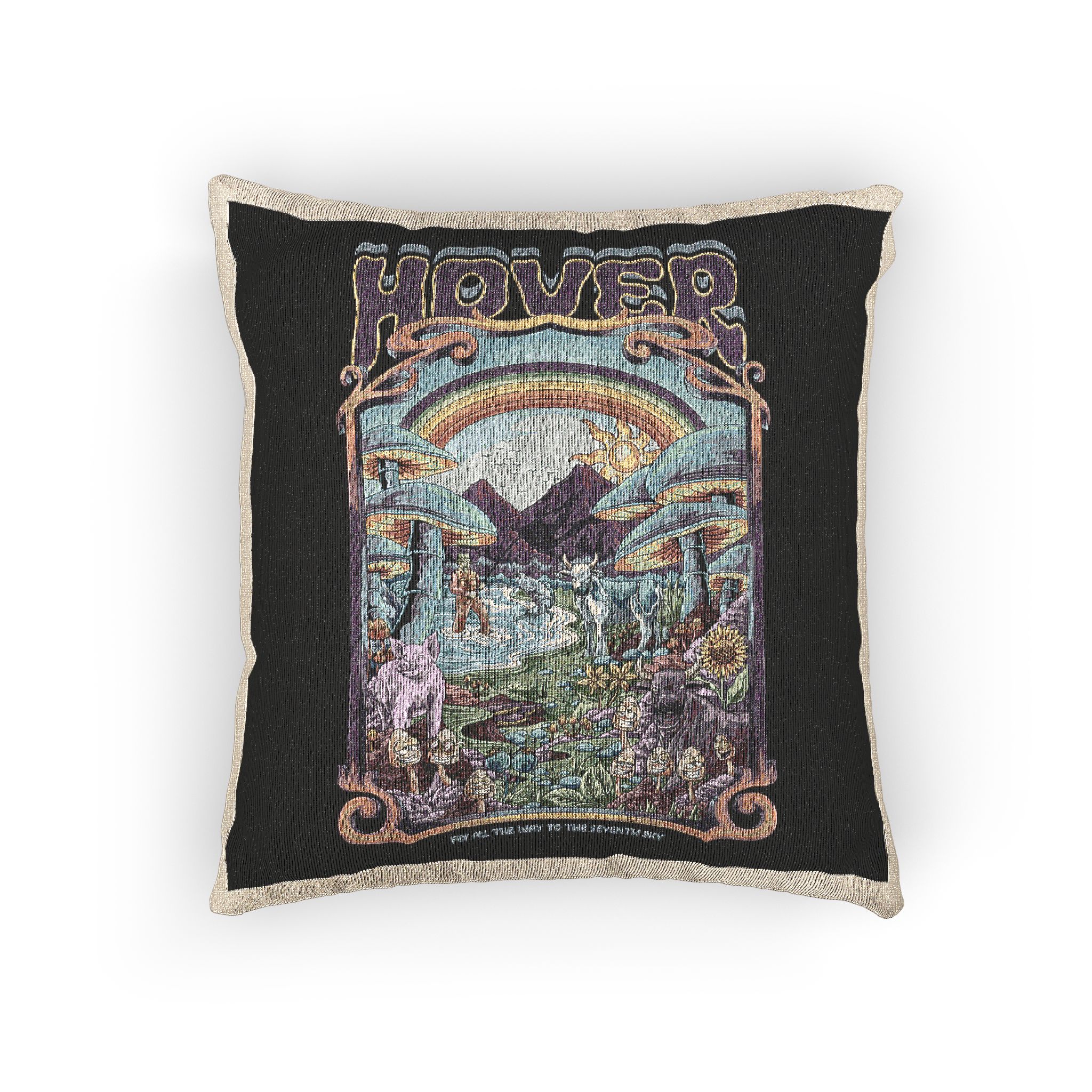 Magic Psychedelic With Text Illustration Woven Pillow - Image 3