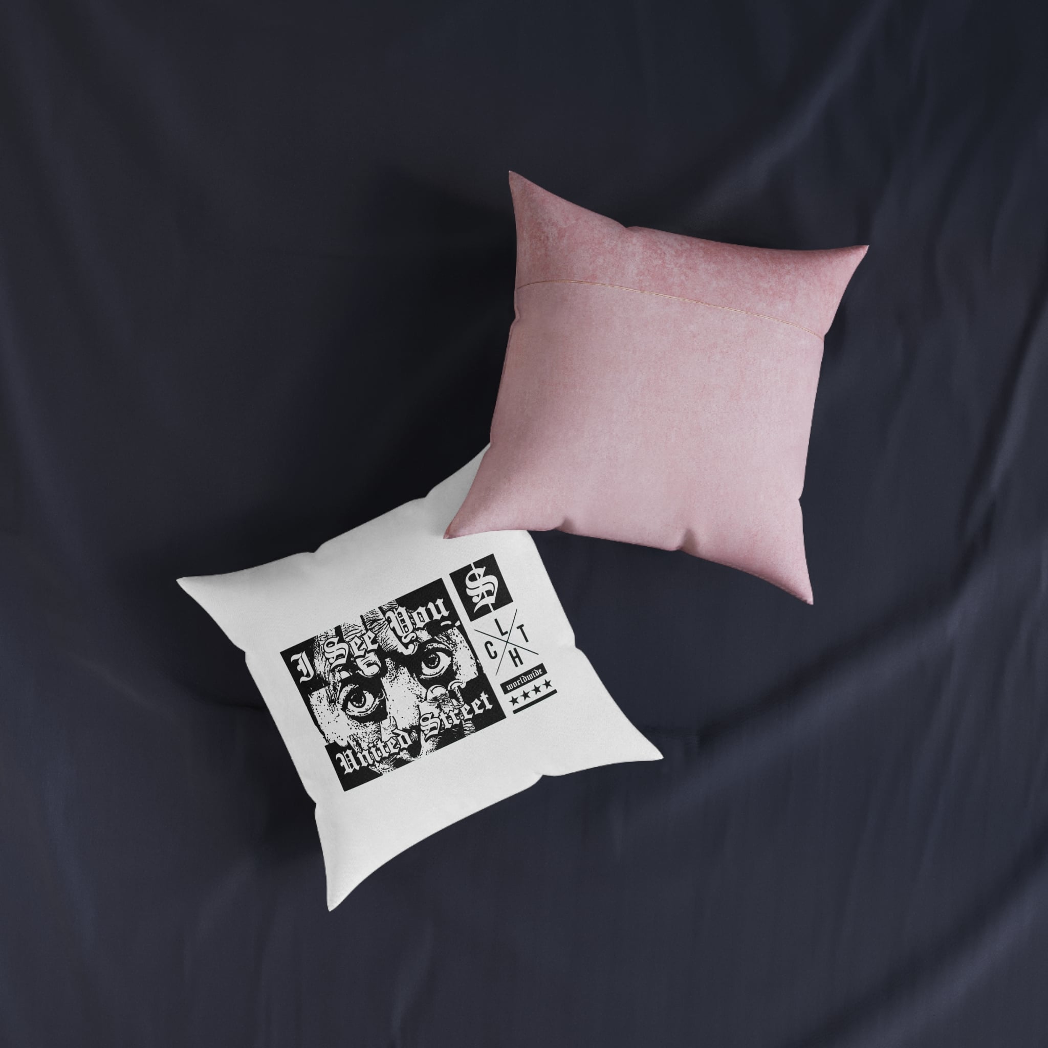 I See You Street Style Vintage Fashion Square Pillow Pink Back - Image 7