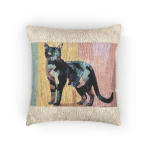 Colorful Abstract Cat Painting Woven Pillow
