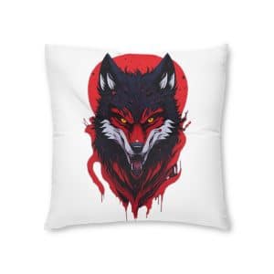 Wolf With Red Head Yellow Eyes Tufted Floor Pillow Square
