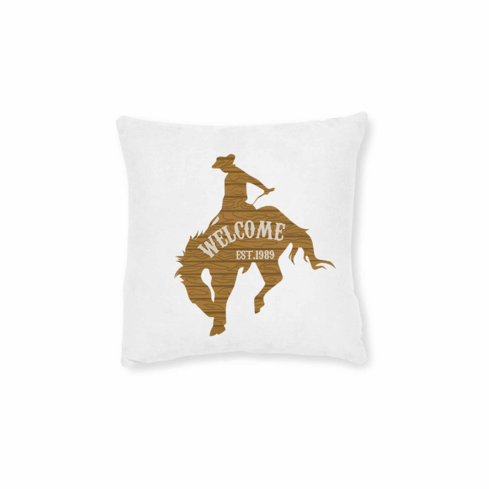 Welcome Cowboy Square Pillow Pink Back