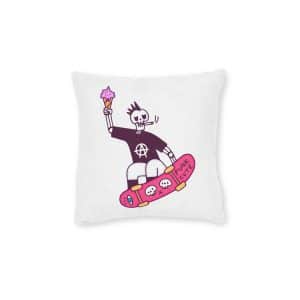 Cool Punk Skull Holding Ice Cream Smoke Cigarette Freestyle With Skateboard Square Pillow Pink Back