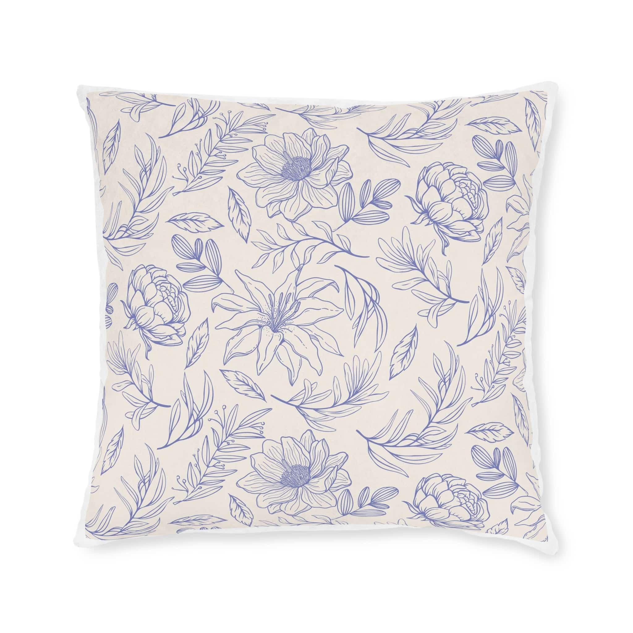 Engraving Hand Drawn Botanical Pattern Square Pillow Pink Back - Image 9