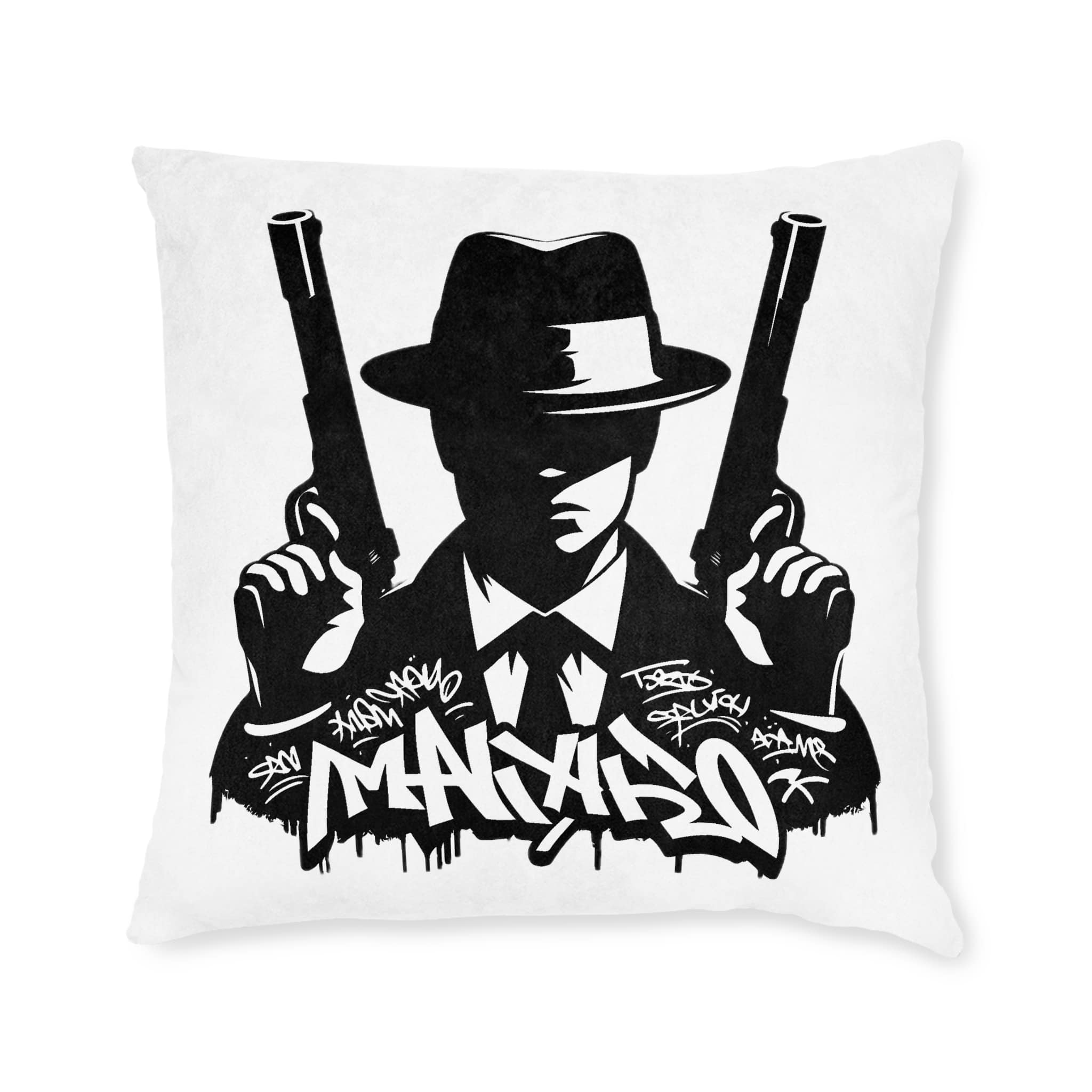 Mafia Gangster Silhouette People Graffiti Tag Hip Hop Street Art Typography Illustration Square Pillow Pink Back - Image 9
