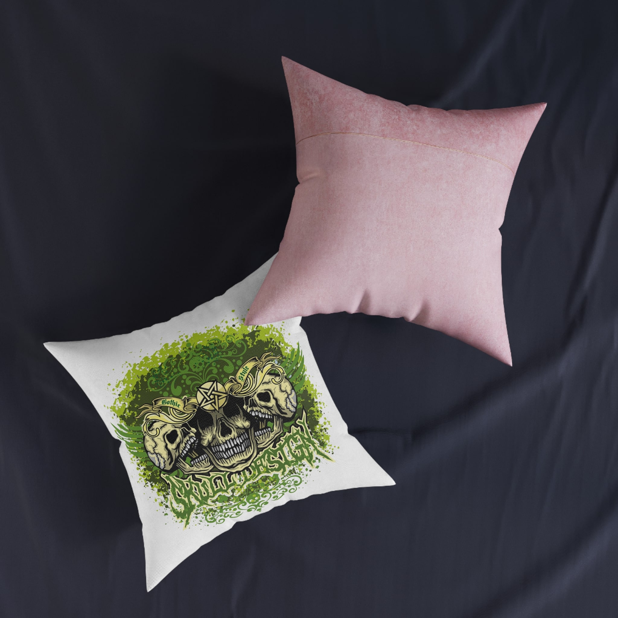 Gothic Sign With Skull Wings Grunge Vintage Design T Shirts Square Pillow Pink Back - Image 11