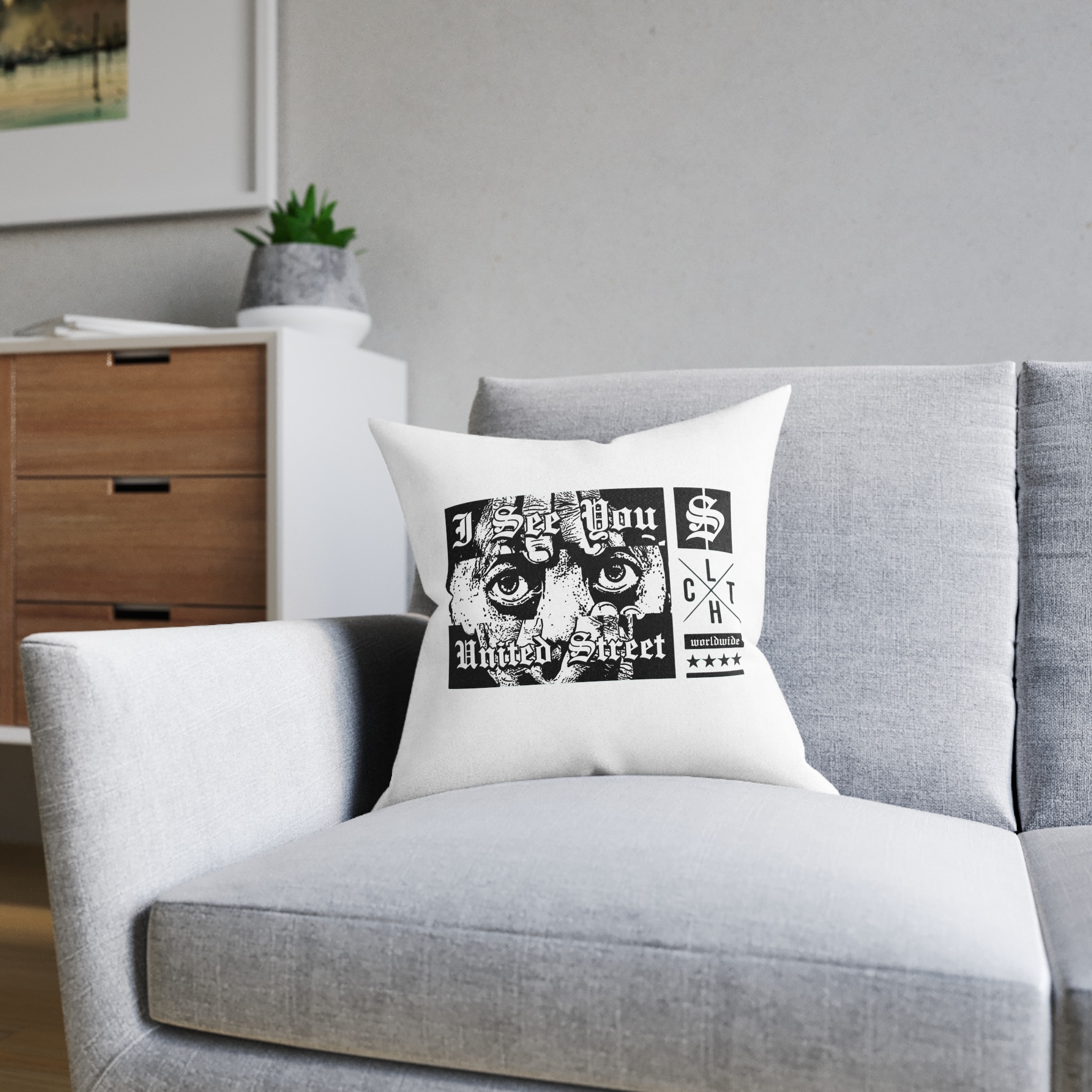 I See You Street Style Vintage Fashion Square Pillow Pink Back - Image 8