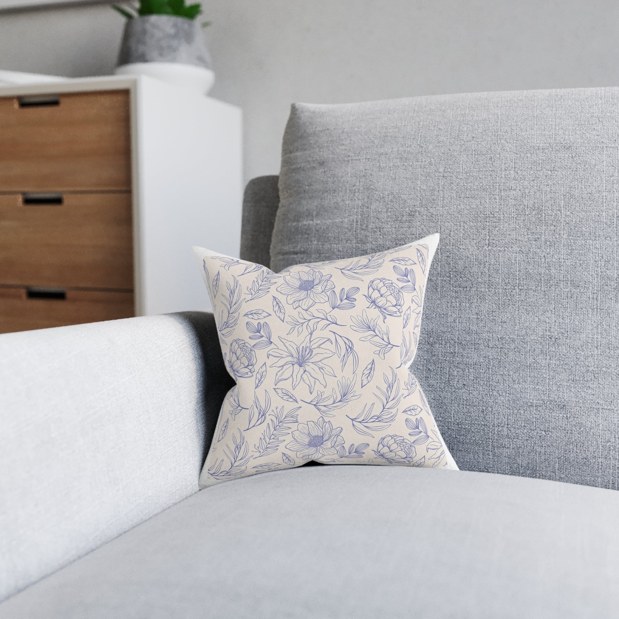 Engraving Hand Drawn Botanical Pattern Square Pillow Pink Back - Image 4