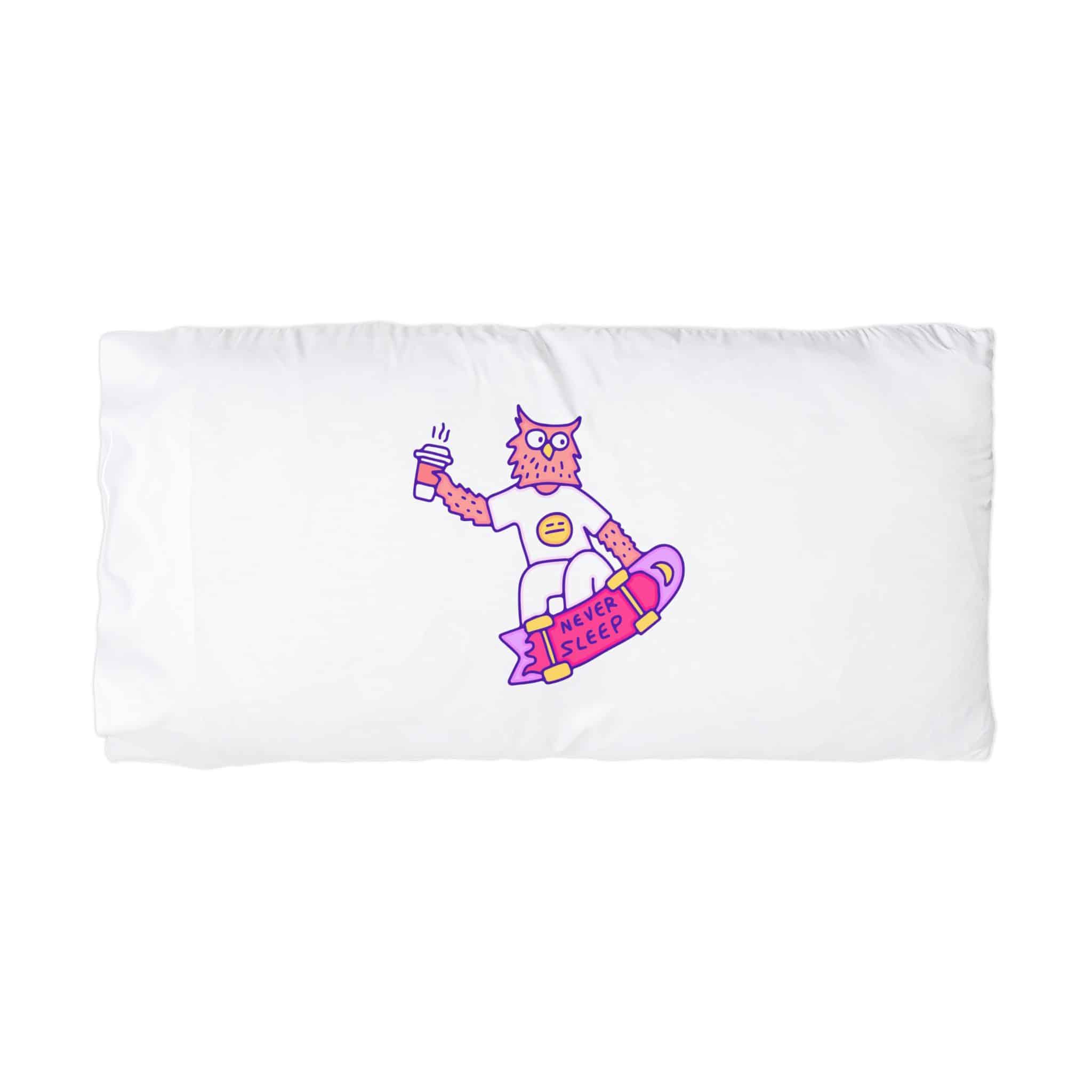 Cool Owl With Coffee Freestyle With Skateboard Illustration With Old Style 90s Cartoon Drawings Microfiber Pillowcase - Image 3