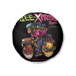 Cycling Chimpz 2 With Text Illustration Tufted Floor Pillow Round