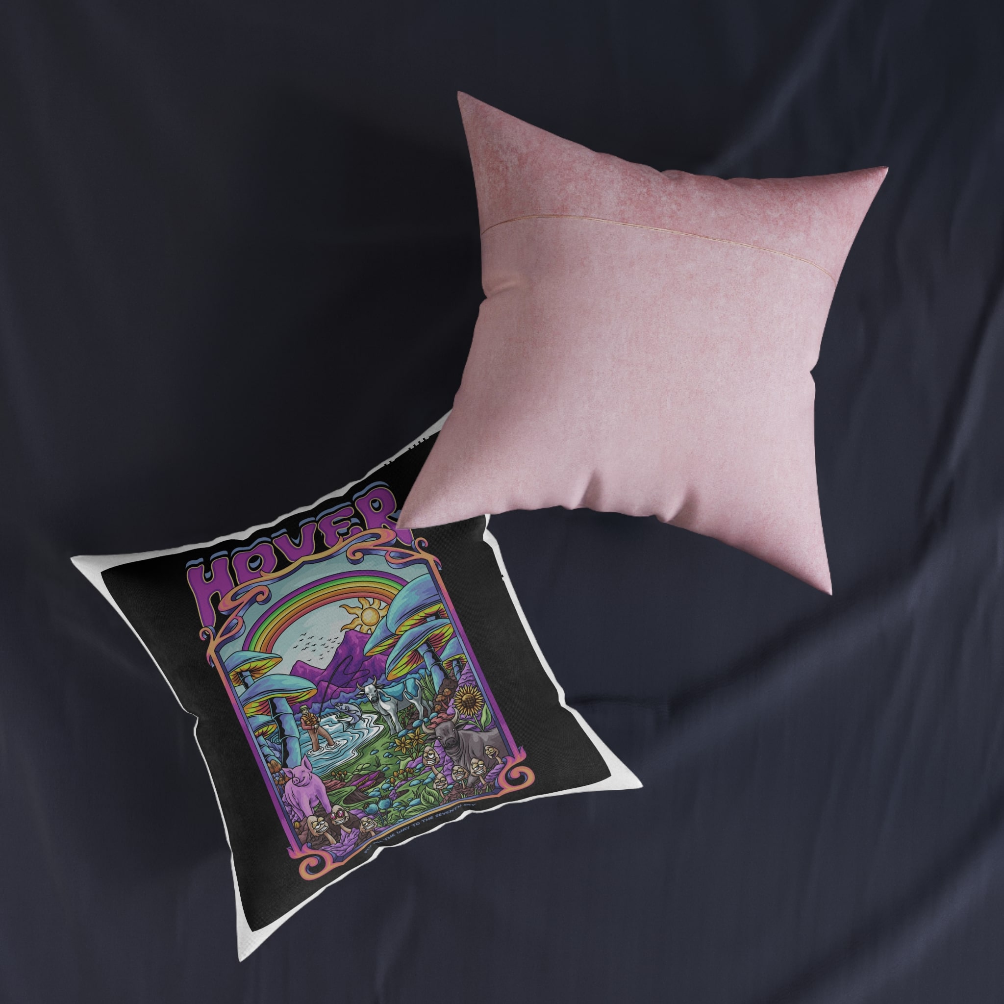 Magic Psychedelic With Text Illustration Square Pillow Pink Back - Image 11